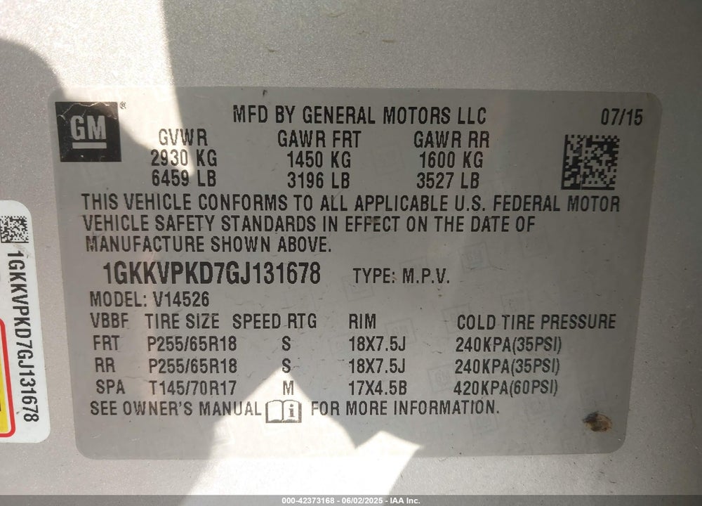 2016 GMC ACADIA VIN: 1GKKVPKD7GJ131678
