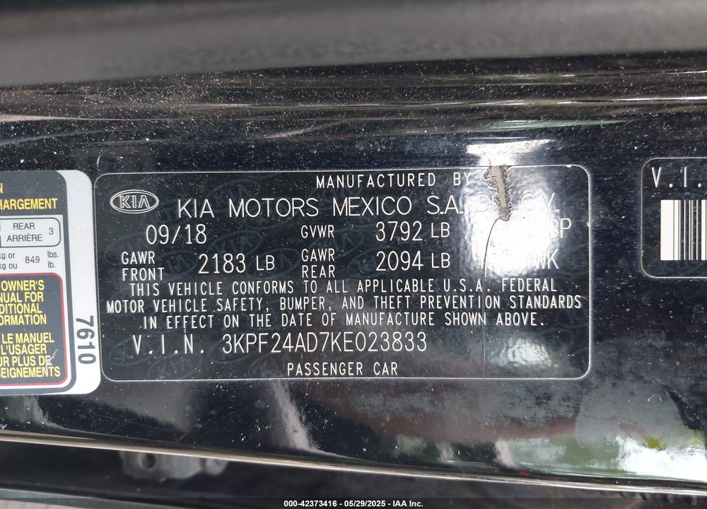 2019 KIA FORTE VIN: 3KPF24AD7KE023833
