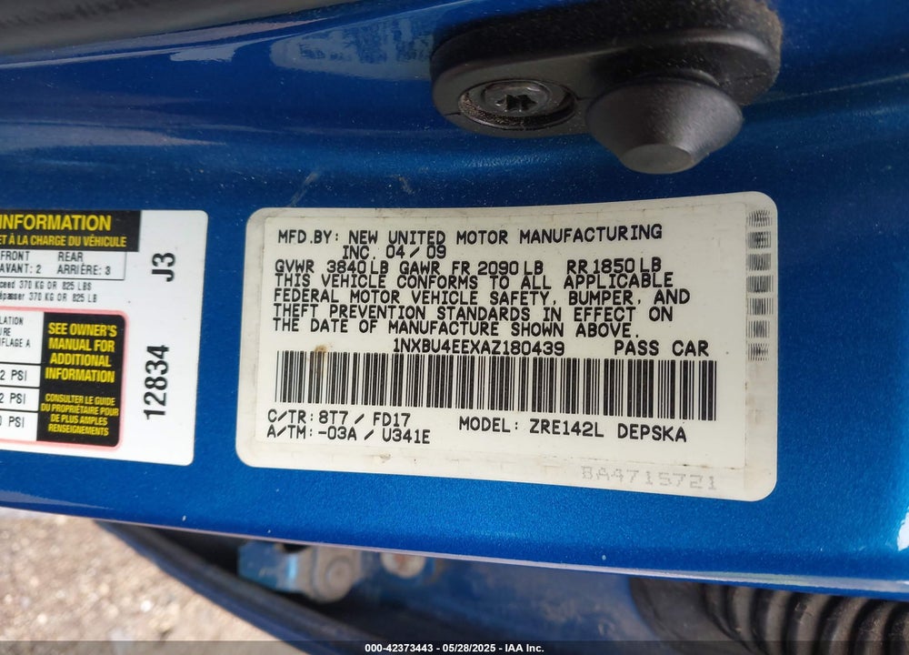 2010 TOYOTA COROLLA S VIN: 1NXBU4EEXAZ180439