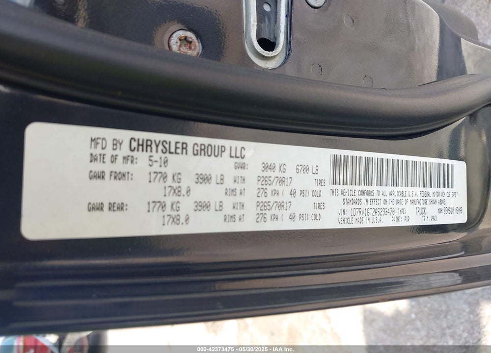 2010 DODGE RAM 1500 ST VIN: 1D7RV1GT2AS233470