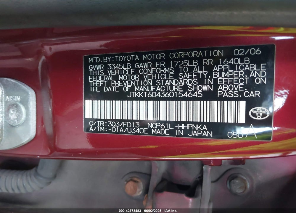 2006 SCION XA VIN: JTKKT604360154645