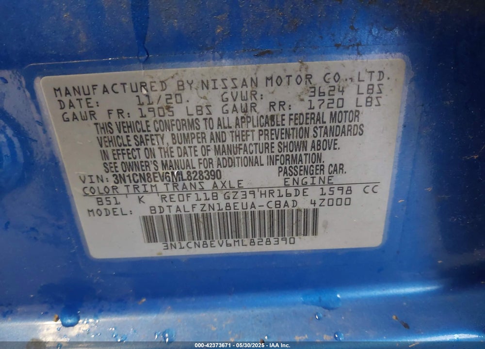 2021 NISSAN VERSA VIN: 3N1CN8EV6ML828390