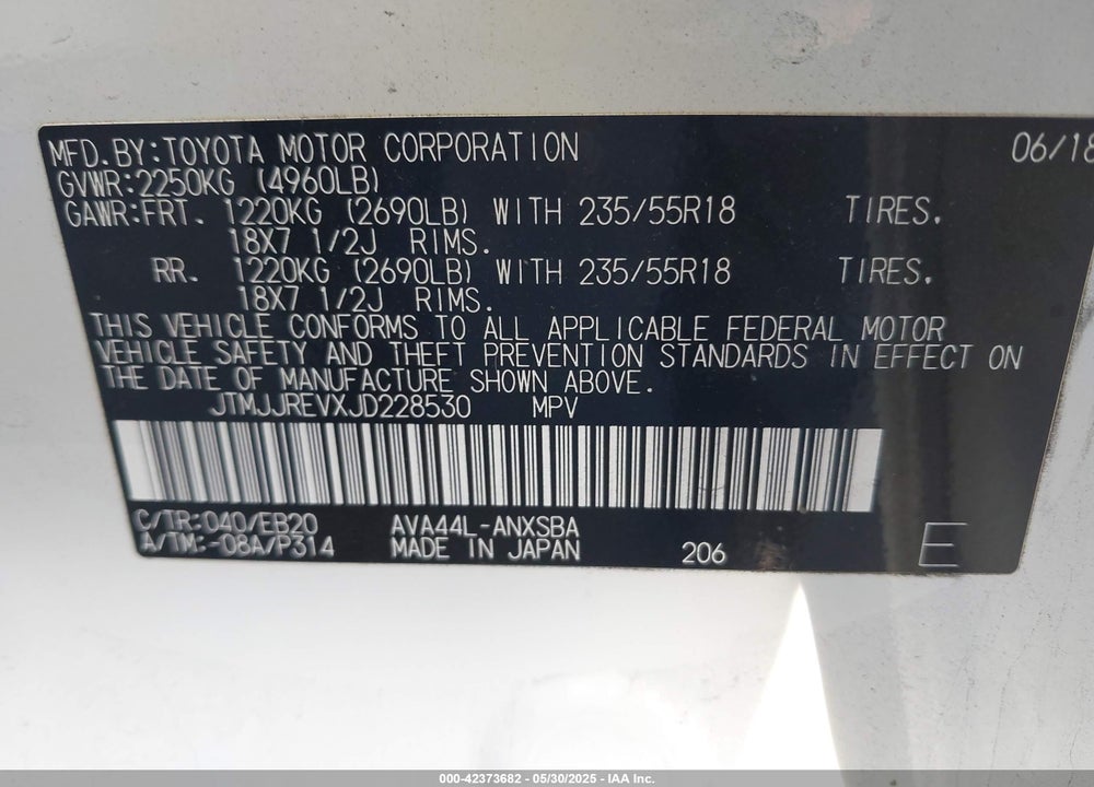 2018 TOYOTA RAV4 HYBRID SE VIN: JTMJJREVXJD228530