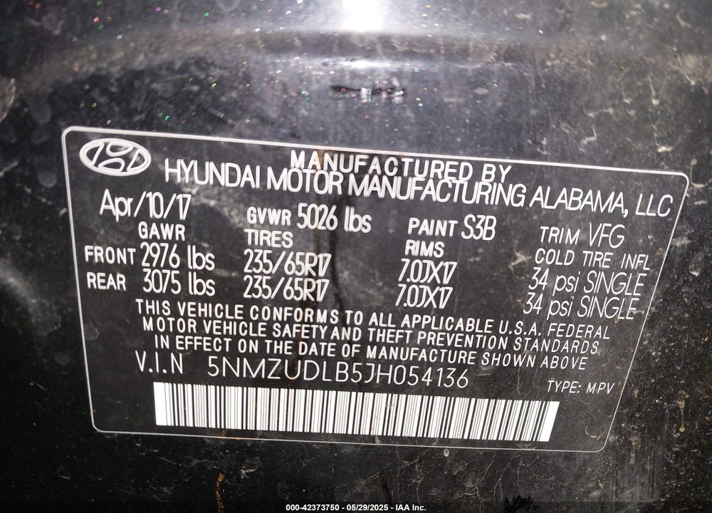 2018 HYUNDAI SANTA FE SPORT VIN: 5NMZUDLB5JH054136