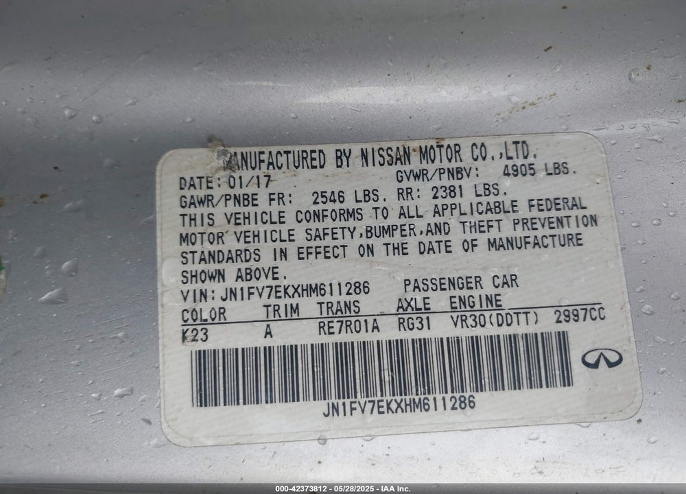 2017 INFINITI Q60 VIN: JN1FV7EKXHM611286