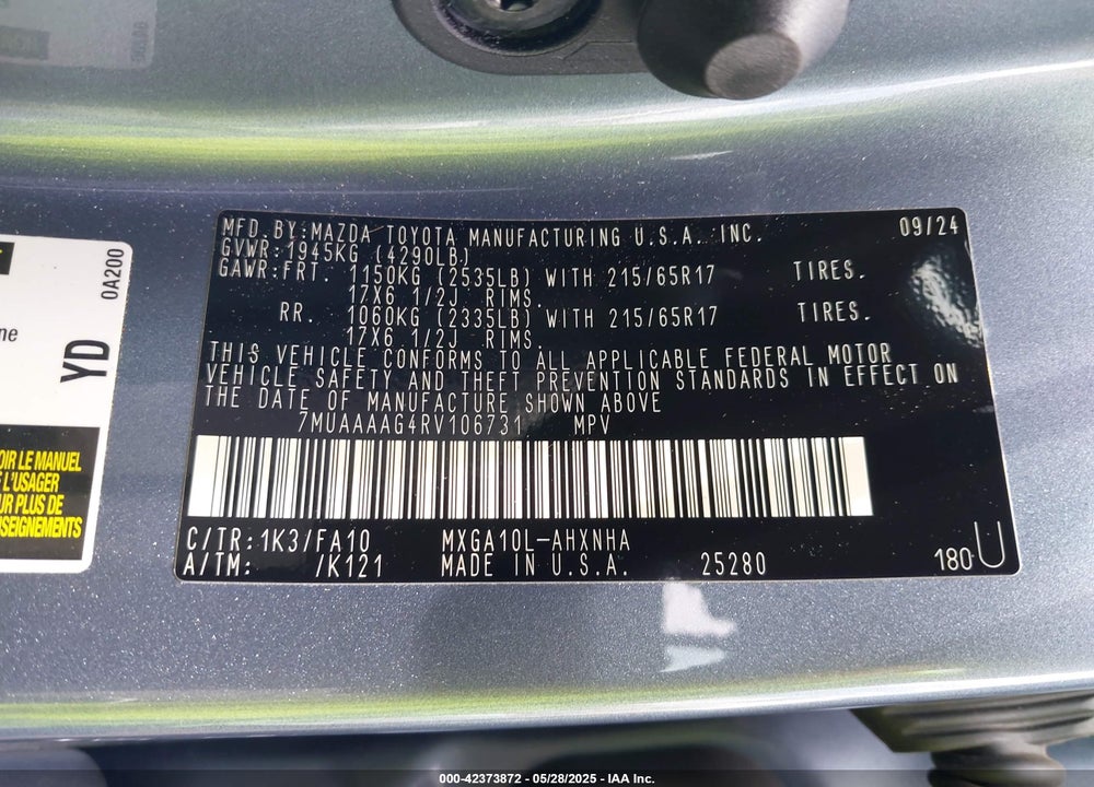 2024 TOYOTA COROLLA CROSS VIN: 7MUAAAAG4RV106731