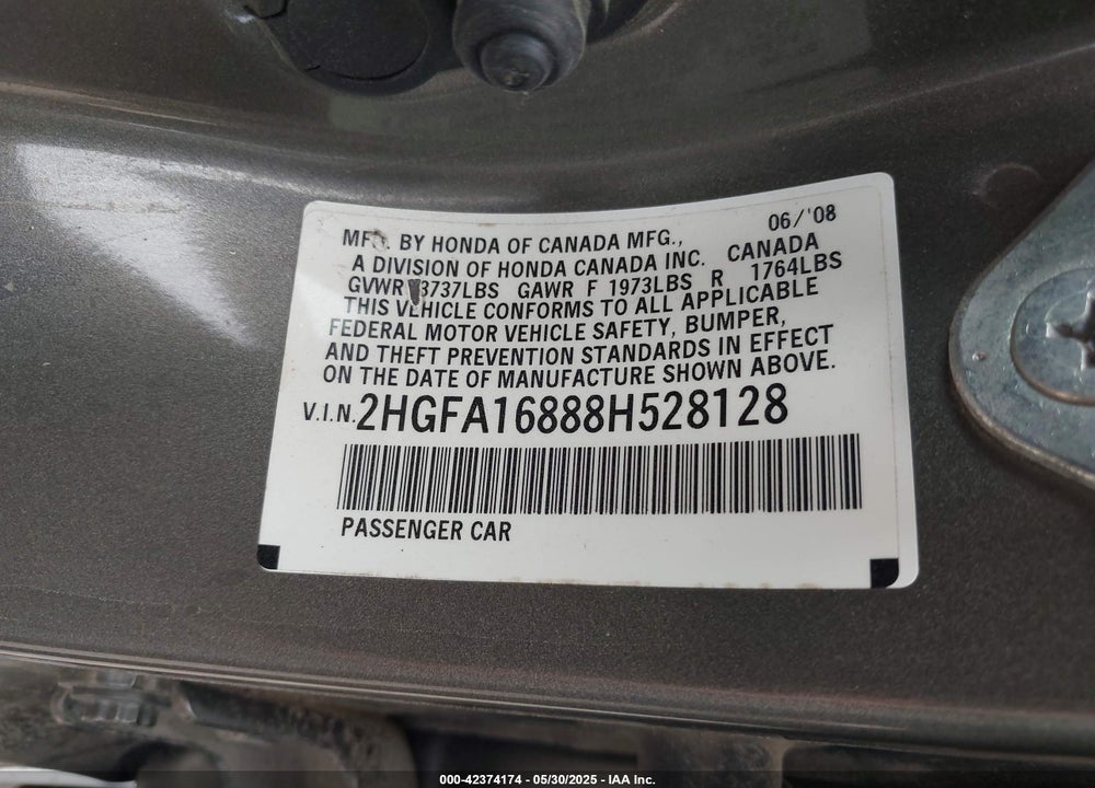 2008 HONDA CIVIC EX VIN: 2HGFA16888H528128