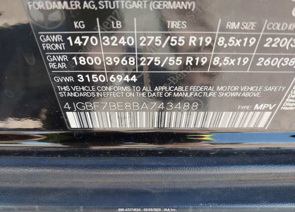 2011 MERCEDES-BENZ GL 450 4MATIC VIN: 4JGBF7BE8BA743488
