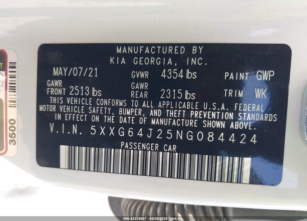 2022 KIA K5 GT LINE VIN: 5XXG64J25NG084424