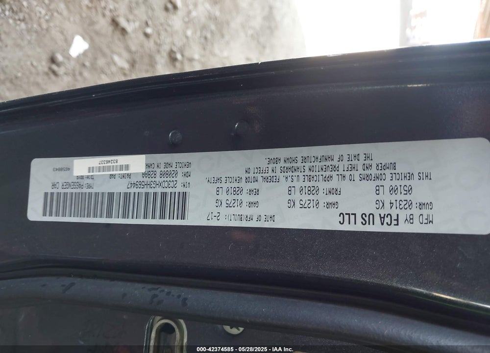 2017 DODGE CHARGER VIN: 2C3CDXHG3HH569447