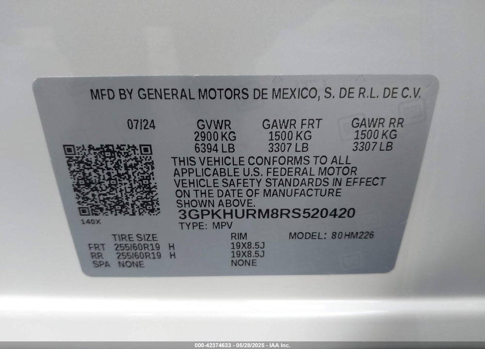2024 HONDA PROLOGUE VIN: 3GPKHURM8RS520420
