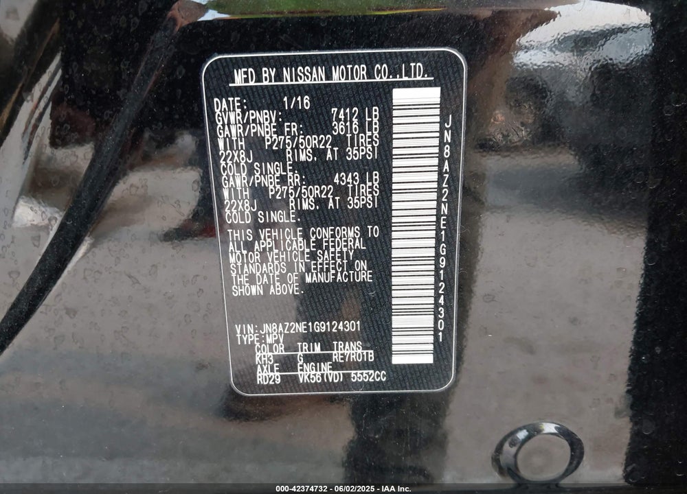 2016 INFINITI QX80 VIN: JN8AZ2NE1G9124301