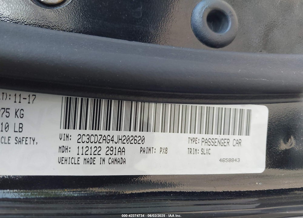 2018 DODGE CHALLENGER VIN: 2C3CDZAG4JH202620