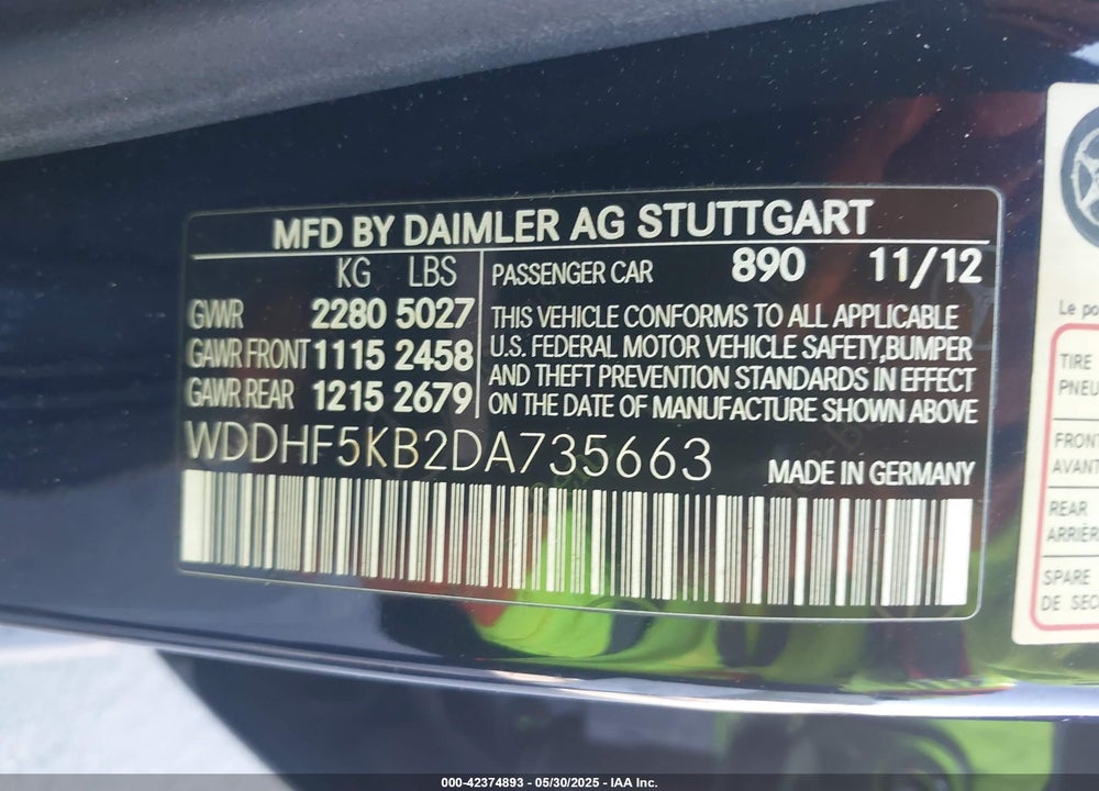 2013 MERCEDES-BENZ E 350 VIN: WDDHF5KB2DA735663