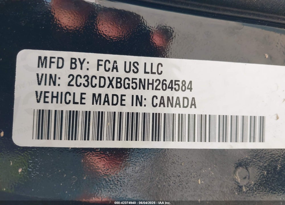 2022 DODGE CHARGER VIN: 2C3CDXBG5NH264584