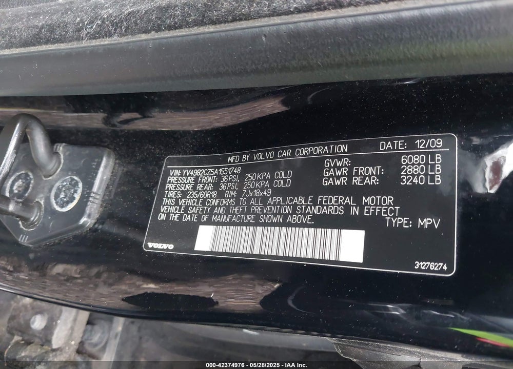 2010 VOLVO XC90 3.2 VIN: YV4982CZ5A1551748