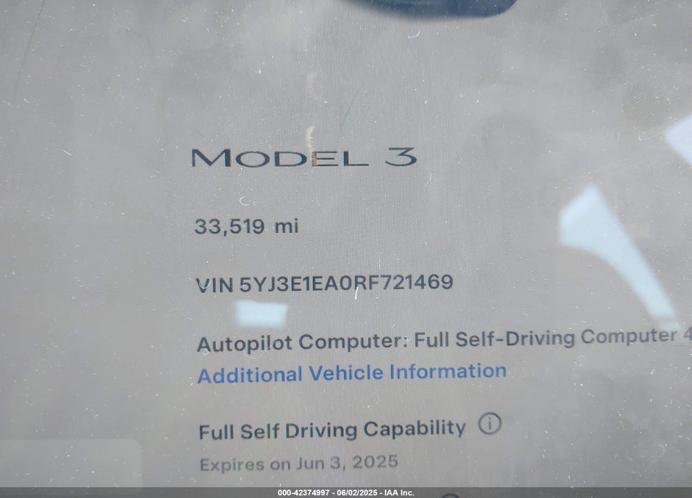 2024 TESLA MODEL 3 LONG RANGE DUAL MOTOR ALL-WHEEL DRIVE/REAR-WHEEL DRIVE VIN: 5YJ3E1EA0RF721469