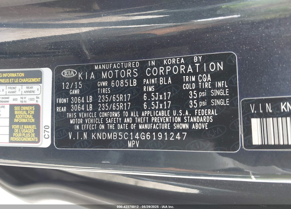 2016 KIA SEDONA LX VIN: KNDMB5C14G6191247