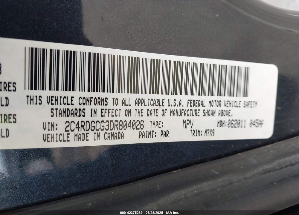 2013 DODGE GRAND CARAVAN VIN: 2C4RDGCG3DR804026