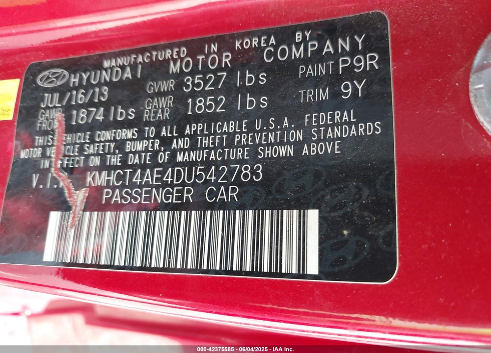 2013 HYUNDAI ACCENT GLS VIN: KMHCT4AE4DU542783