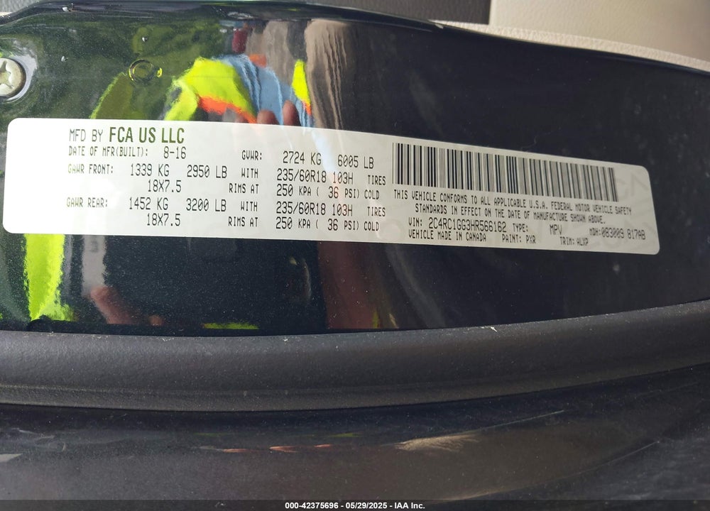 2017 CHRYSLER PACIFICA LIMITED VIN: 2C4RC1GG3HR566162