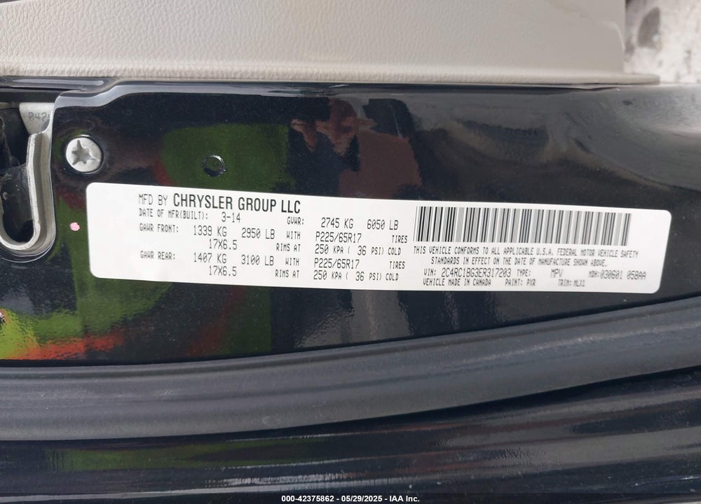 2014 CHRYSLER TOWN & COUNTRY VIN: 2C4RC1BG3ER317203