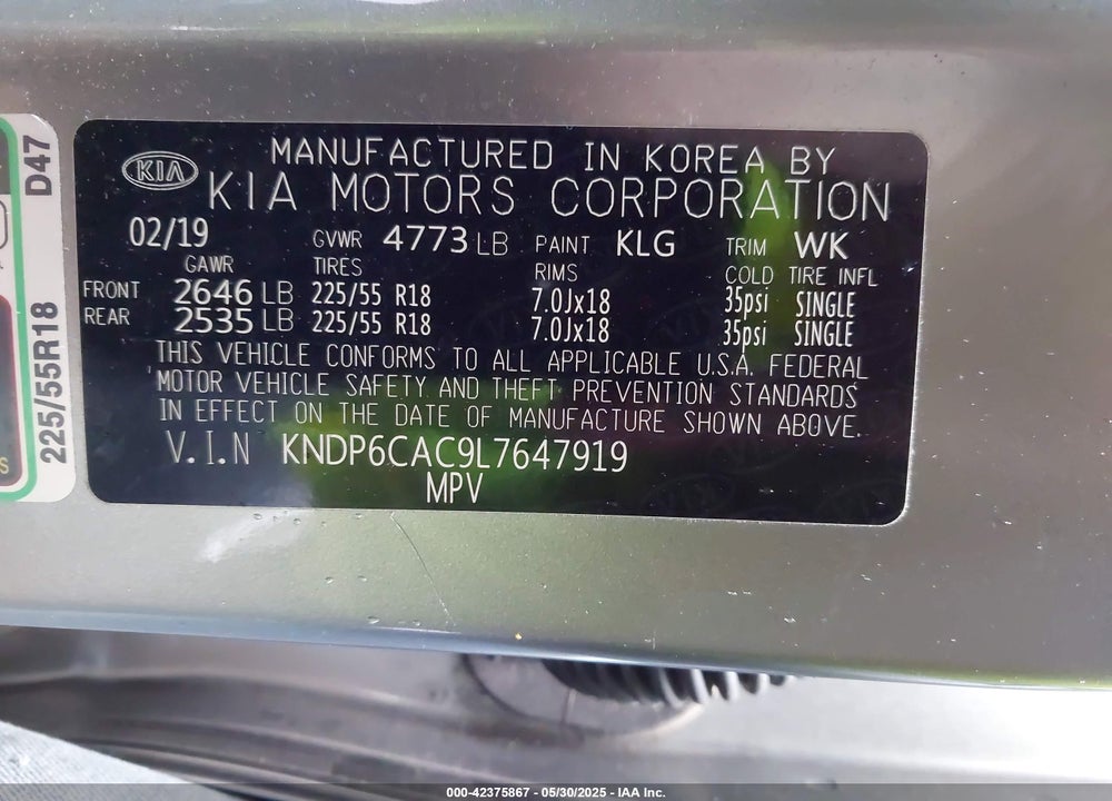 2020 KIA SPORTAGE S VIN: KNDP6CAC9L7647919