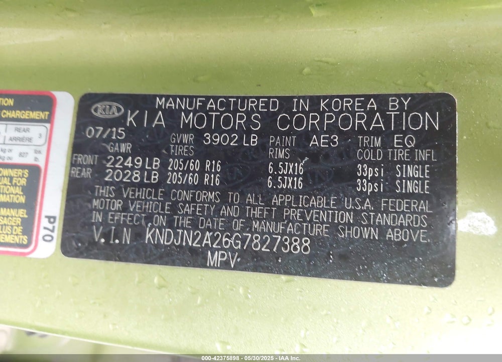 2016 KIA SOUL VIN: KNDJN2A26G7827388