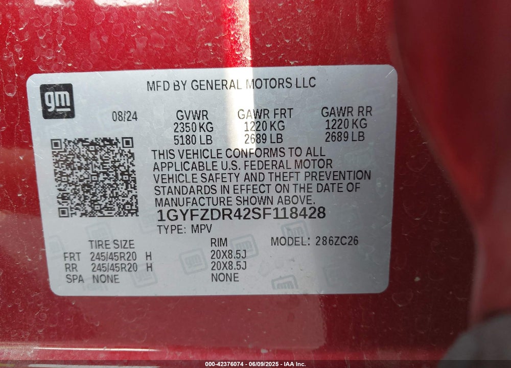 2025 CADILLAC XT4 AWD PREMIUM LUXURY VIN: 1GYFZDR42SF118428