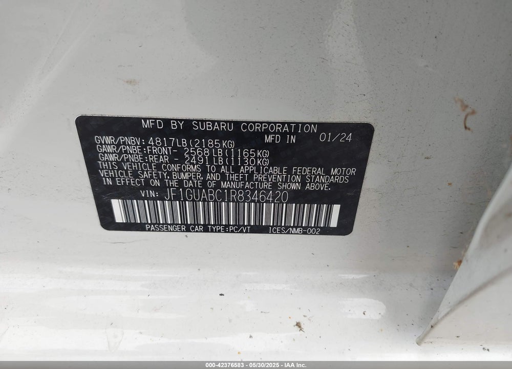 2024 SUBARU IMPREZA VIN: JF1GUABC1R8346420