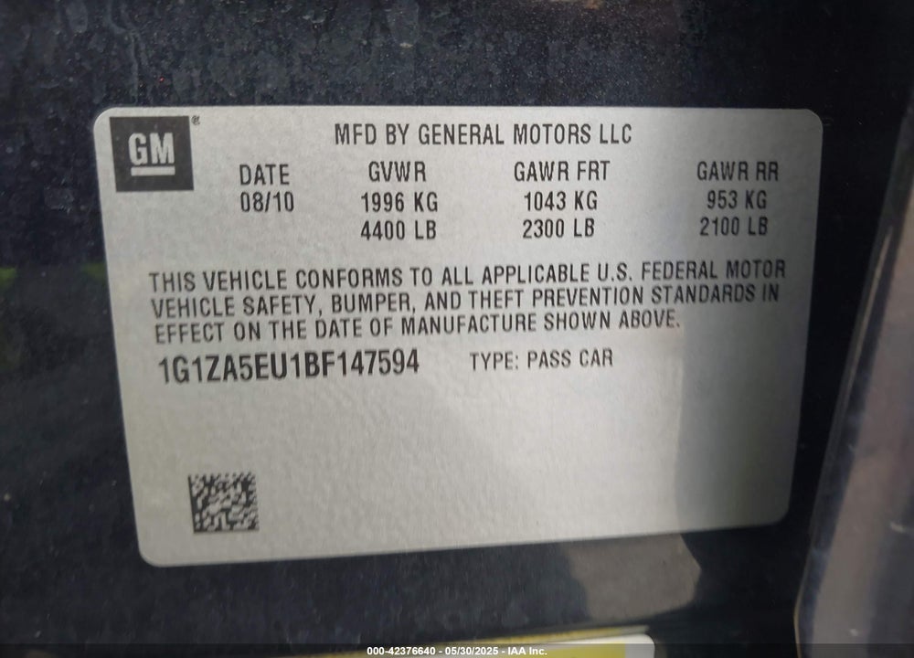 2011 CHEVROLET MALIBU VIN: 1G1ZA5EU1BF147594