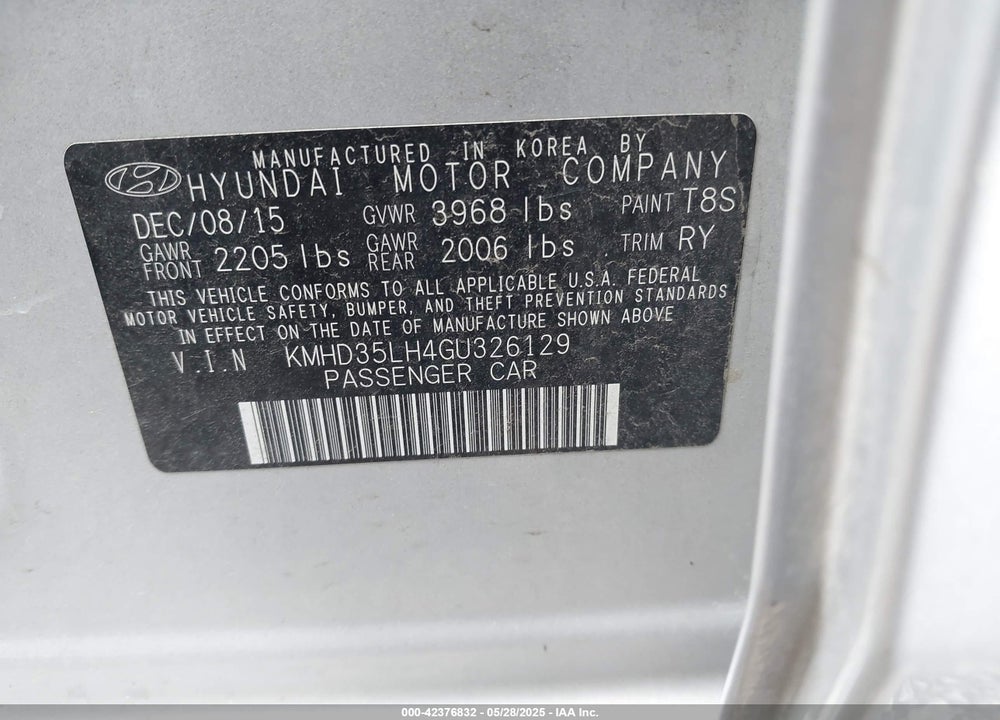 2016 HYUNDAI ELANTRA GT VIN: KMHD35LH4GU326129