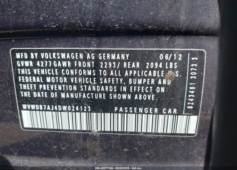2013 VOLKSWAGEN GOLF VIN: WVWDB7AJ4DW024123