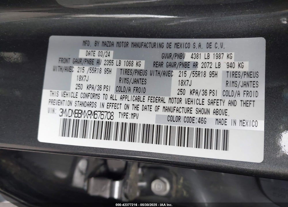 2024 MAZDA CX-30 VIN: 3MVDMBBMXRM676708