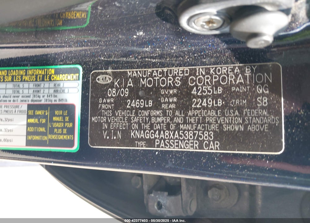 2010 KIA OPTIMA LX VIN: KNAGG4A8XA5387583