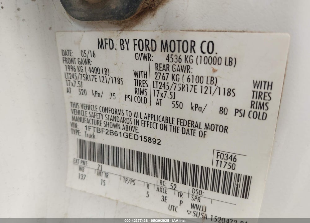 2013 FORD F-250 XL VIN: 1FTBF2B6XDEB30901