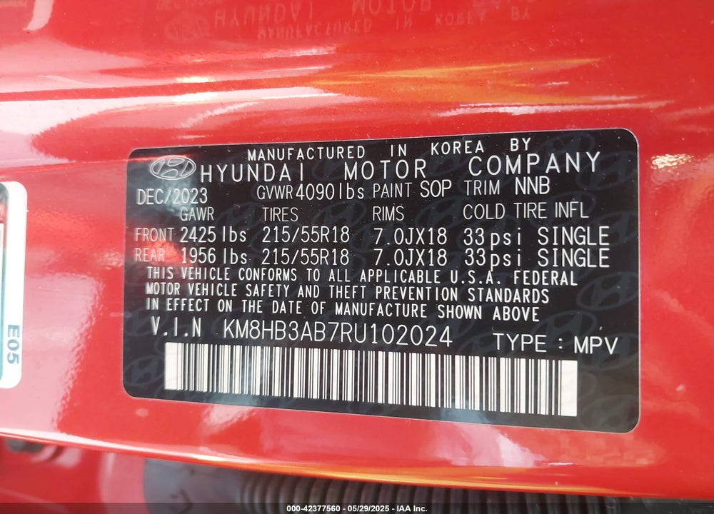 2024 HYUNDAI KONA VIN: KM8HB3AB7RU102024