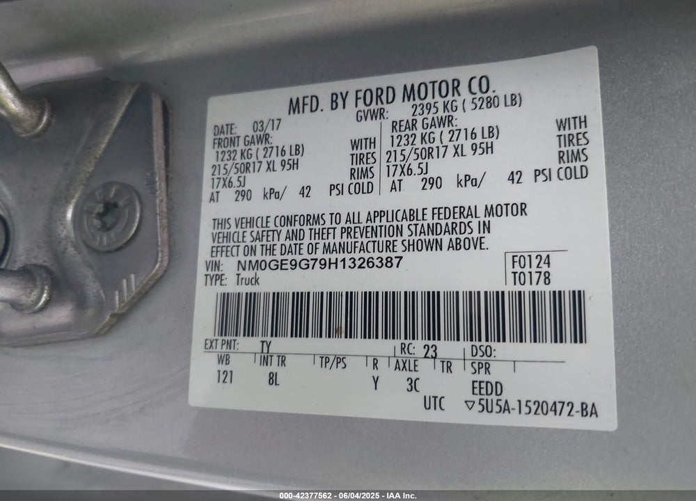 2017 FORD TRANSIT CONNECT VIN: NM0GE9G79H1326387