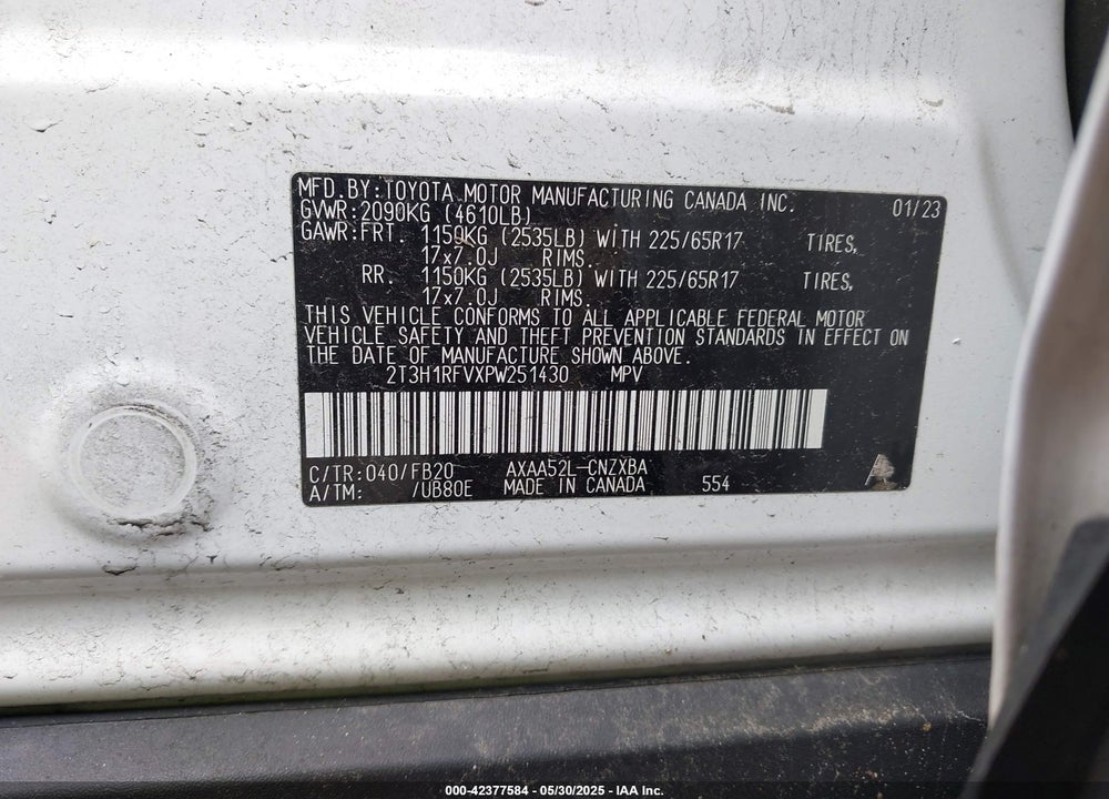 2023 TOYOTA RAV4 LE VIN: 2T3H1RFVXPW251430