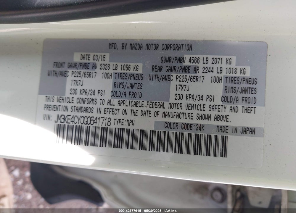 2016 MAZDA CX-5 VIN: JM3KE4CY0G0641718