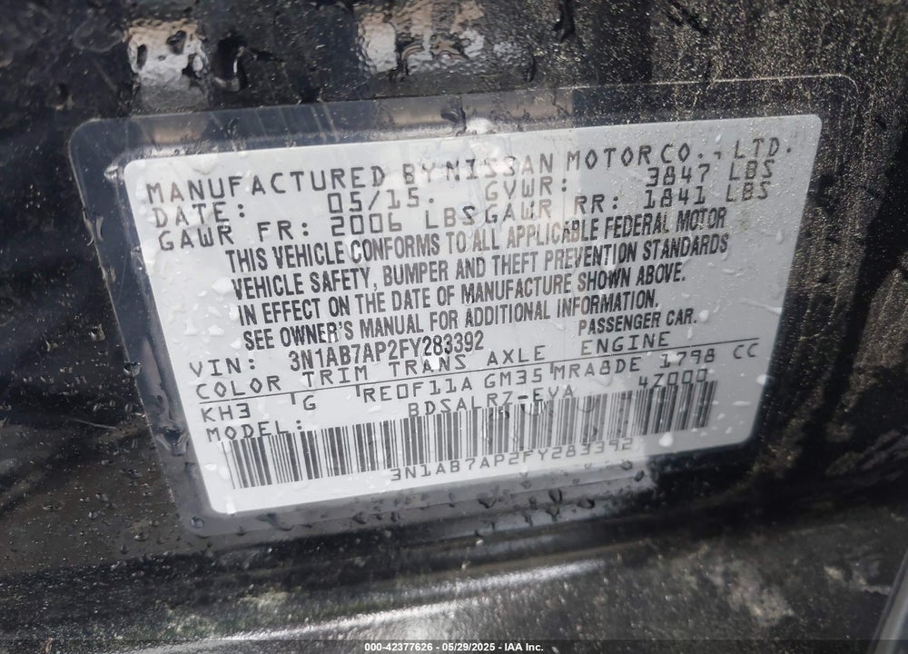2015 NISSAN SENTRA SR VIN: 3N1AB7AP2FY283392