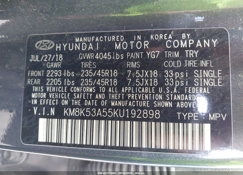 2019 HYUNDAI KONA ULTIMATE VIN: KM8K53A55KU192898