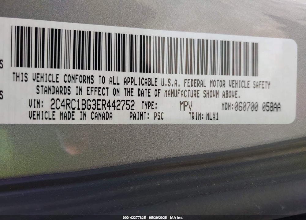 2014 CHRYSLER TOWN & COUNTRY TOURING VIN: 2C4RC1BG3ER442752