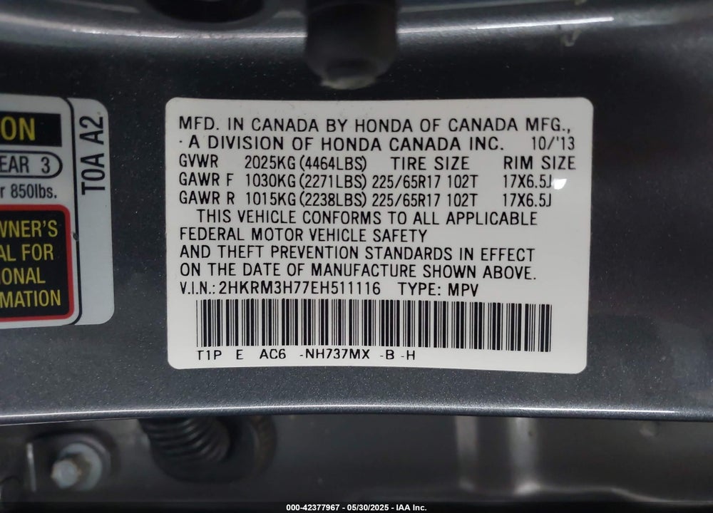2014 HONDA CR-V VIN: 2HKRM3H77EH511116