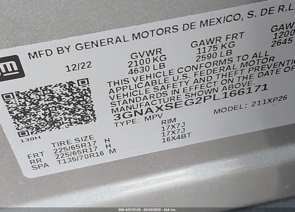 2023 CHEVROLET EQUINOX AWD LS VIN: 3GNAXSEG2PL166171