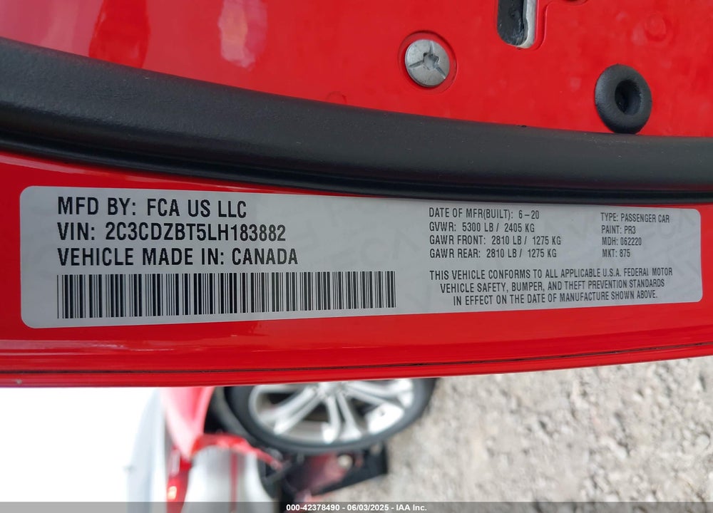 2020 DODGE CHALLENGER VIN: 2C3CDZBT5LH183882