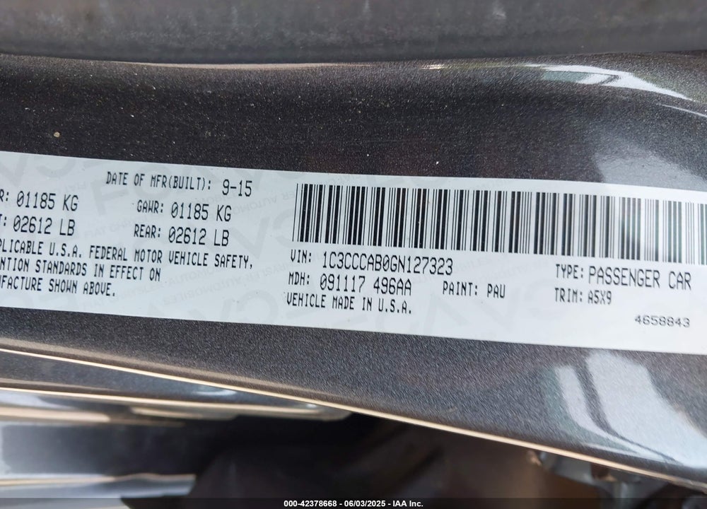 2016 CHRYSLER 200 VIN: 1C3CCCAB0GN127323