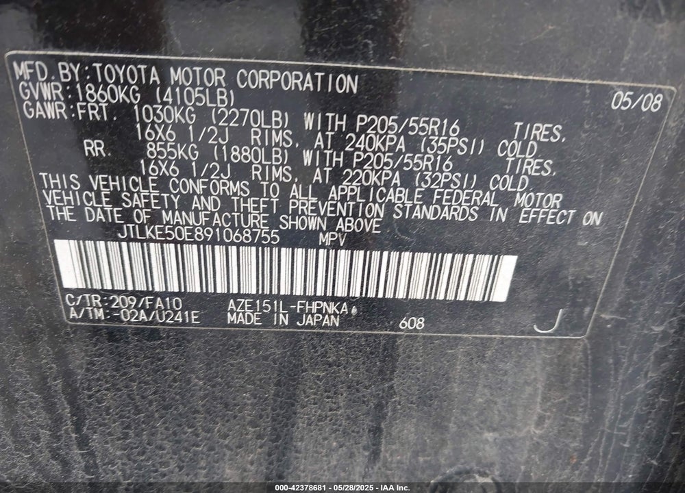 2009 SCION XB VIN: JTLKE50E891068755