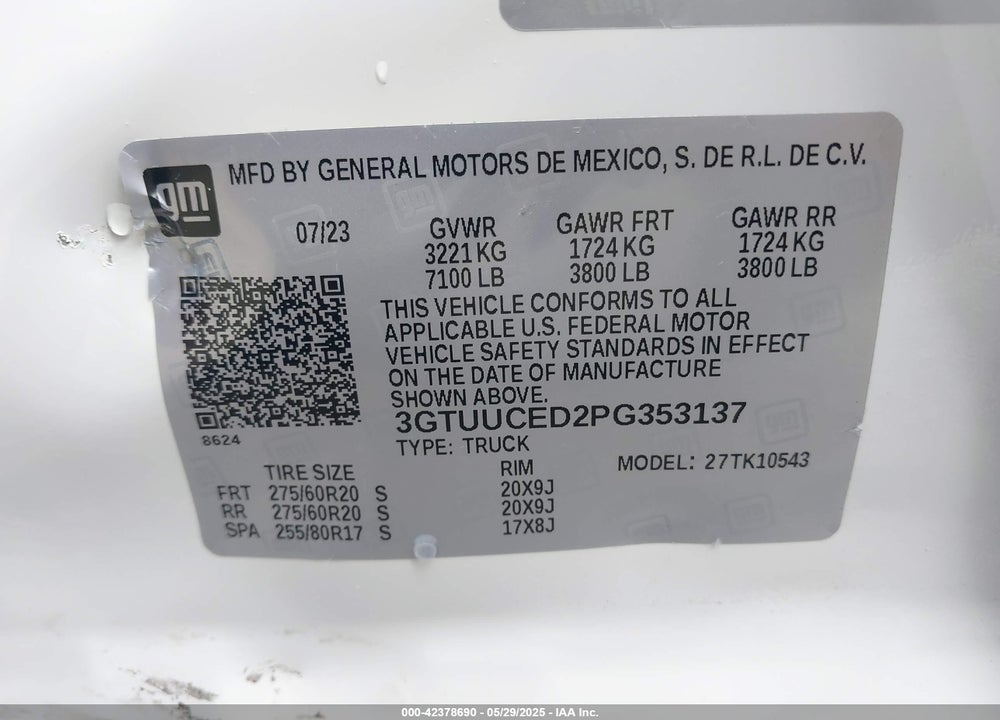 2023 GMC SIERRA K1500 ELEVATION VIN: 3GTUUCED2PG353137