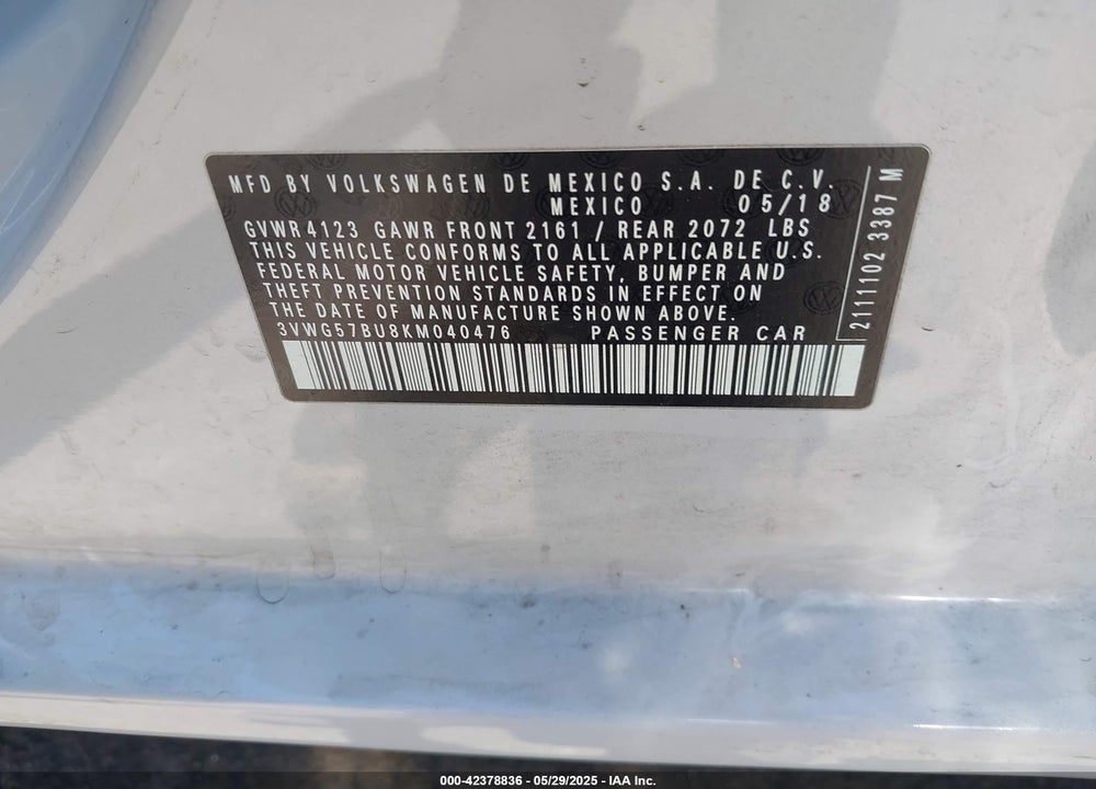 2019 VOLKSWAGEN JETTA SEL PREMIUM VIN: 3VWG57BU8KM040476